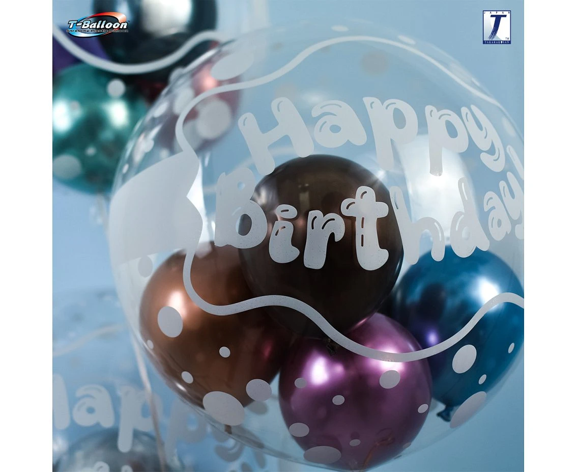 Balon Takara Bubble Balloon - Happy Birthday (kropeczki), 400 mm/ 10 szt. (rozm. QL 18,5") KK